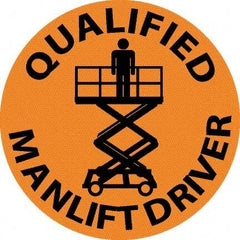 NMC - Qualified Man Lift Driver, Hard Hat Label - Black on Orange, 0.045" Thick, For Accident Prevention - Eagle Tool & Supply