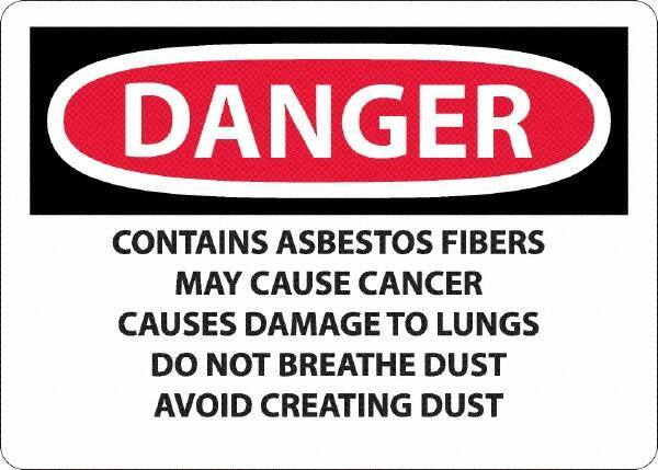 NMC - "Danger - Contains Asbestos Fibers", 10" Long x 14" Wide, Aluminum Safety Sign - Rectangular, 0.04" Thick, Use for Hazardous Materials - Eagle Tool & Supply