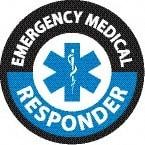 NMC - Emergency Medical Responder, Hard Hat Label - Round, Black & Blue on White, 0.004" Thick, Indoor or Outdoor, Adhesive Backed, For Accident Prevention - Eagle Tool & Supply