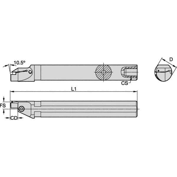 Kennametal - 26mm Min Bore Diam, 200mm OAL, 1" Shank Diam, A-EVS-A Indexable Boring Bar - 12mm Max Bore Depth, EG0200M02P02 Insert - Eagle Tool & Supply