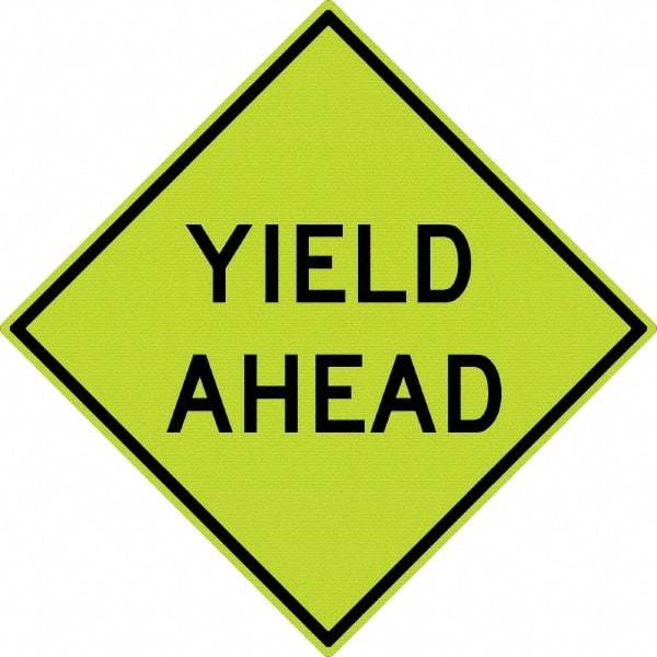 NMC - "Yield Ahead", 30" Wide x 30" High, Aluminum Stop & Yield Signs - 0.08" Thick, Black on Yellow, Diamond Grade Reflectivity, Diamond, Post Mount - Eagle Tool & Supply