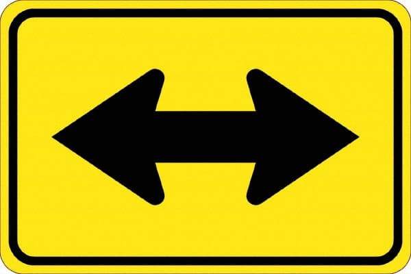 NMC - "Double Arrow", 30" Wide x 30" High, Aluminum Traffic Control Signs - 0.08" Thick, Black on Yellow, High Intensity Reflectivity, Diamond, Post Mount - Eagle Tool & Supply