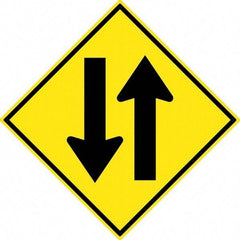 NMC - "Up and Down Arrow", 30" Wide x 30" High, Aluminum Traffic Control Signs - 0.08" Thick, Black on Yellow, High Intensity Reflectivity, Diamond, Post Mount - Eagle Tool & Supply