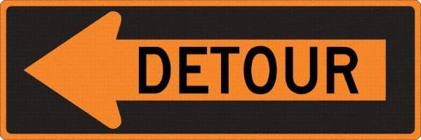 NMC - "Left Detour Inside", 30" Wide x 30" High, Aluminum Traffic Control Signs - 0.08" Thick, Black on Orange, High Intensity Reflectivity, Diamond, Post Mount - Eagle Tool & Supply
