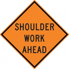 NMC - "Shoulder Work Ahead", 30" Wide x 30" High, Aluminum Construction Roadway Signs - 0.08" Thick, Black on Orange, High Intensity Reflectivity, Diamond, Post Mount - Eagle Tool & Supply