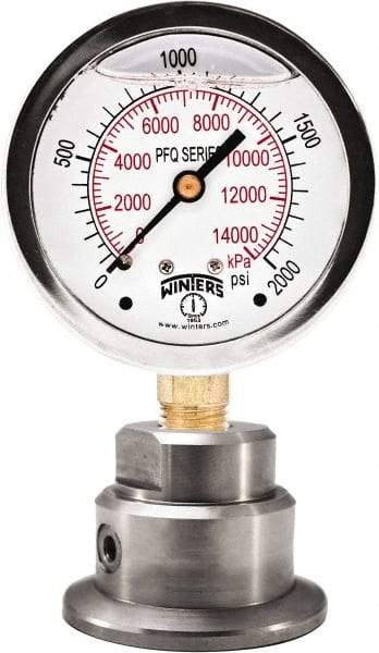 Winters - 2-1/2" Dial, 1/4 Thread, 0-30 Scale Range, Pressure Gauge - Bottom Connection Mount, Accurate to 1.5% of Scale - Eagle Tool & Supply