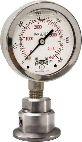 Winters - 2-1/2" Dial, 1/4 Thread, 0-600 Scale Range, Pressure Gauge - Bottom Connection Mount, Accurate to 1.5% of Scale - Eagle Tool & Supply