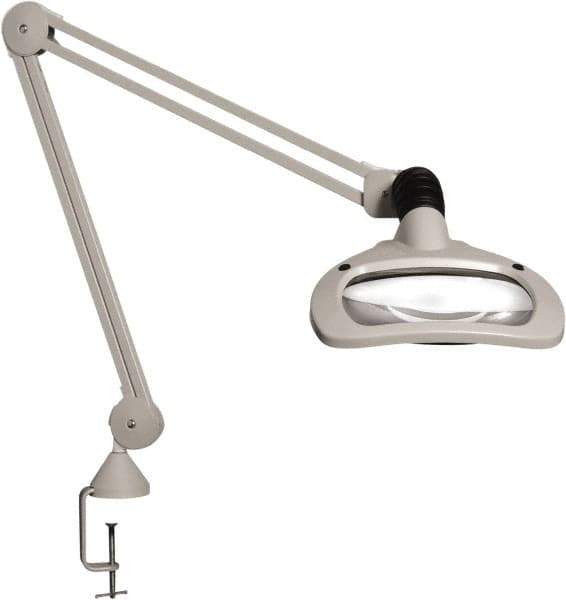 Vision Engineering - 45" Arm, Spring Suspension, Clamp Mount, LED, Light Gray, Magnifying Task Light - 6 Watts, 120 Volts, 2.25x Magnification - Eagle Tool & Supply