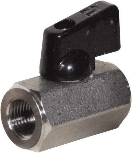 Value Collection - 1/4" Pipe, Full Port, Stainless Steel Miniature Ball Valve - Inline - Two Way Flow, FNPT x FNPT Ends, Wedge Handle, 1,000 WOG, 150 WSP - Eagle Tool & Supply
