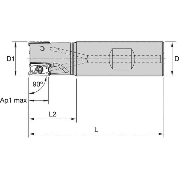 Kennametal - 25mm Cut Diam, 11mm Max Depth of Cut, 25mm Shank Diam, 89mm OAL, Indexable Square Shoulder End Mill - LNGU110408SRGE Inserts, Weldon Shank, 0° Lead Angle, Through Coolant, Series Mill 4-11 - Eagle Tool & Supply