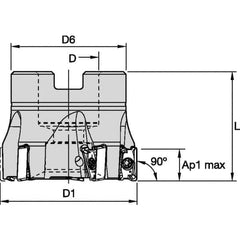 Kennametal - 8 Inserts, 3" Cut Diam, 1-1/4" Arbor Diam, 11mm Max Depth of Cut, Indexable Square-Shoulder Face Mill - 0° Lead Angle, 1-3/4" High, LNGU110408SRGE Insert Compatibility, Through Coolant, Series Mill 4-11 - Eagle Tool & Supply