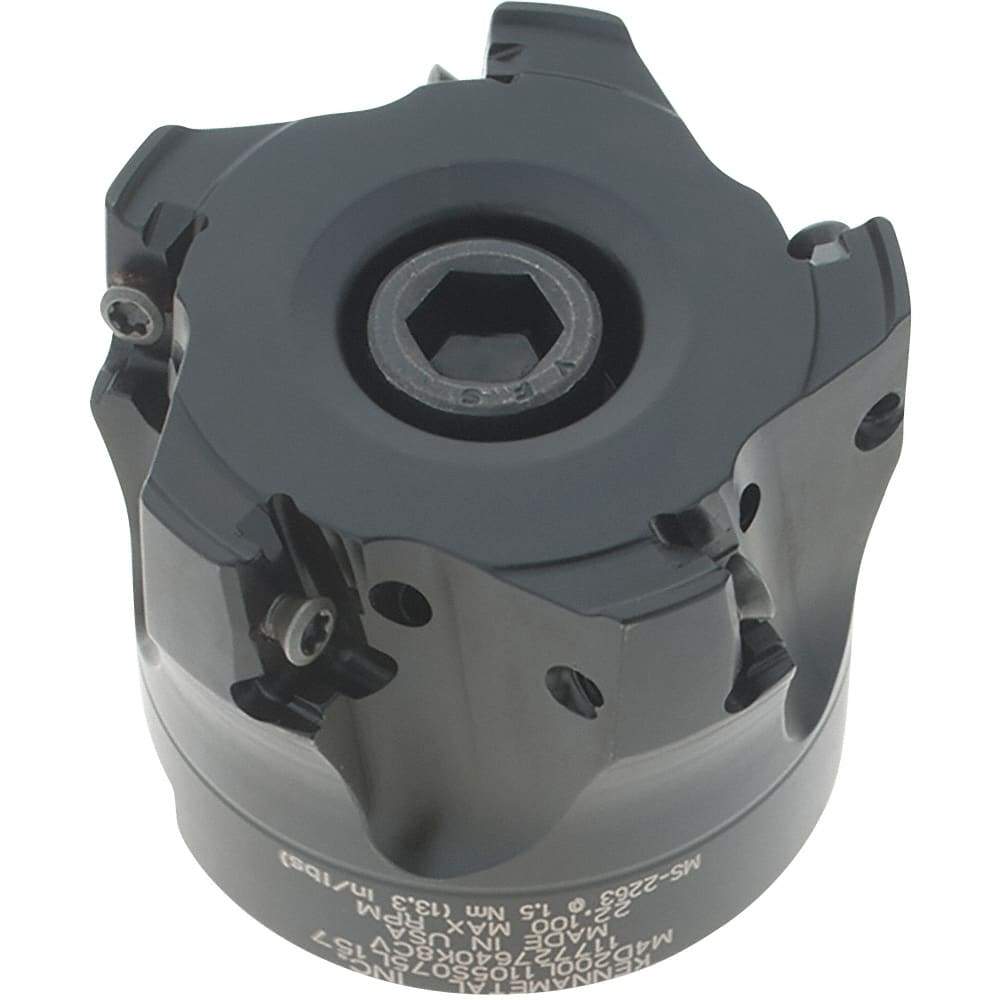 Kennametal - 5 Inserts, 2" Cut Diam, 3/4" Arbor Diam, 11mm Max Depth of Cut, Indexable Square-Shoulder Face Mill - 0° Lead Angle, 40mm High, LNGU110408SRGE Insert Compatibility, Through Coolant, Series Mill 4-11 - Eagle Tool & Supply
