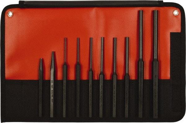 Mayhew - 10 Piece, 1/8 to 3/8", Assorted Brass Punch Kit - Hex Shank, Steel, Comes in Kit Bag - Eagle Tool & Supply