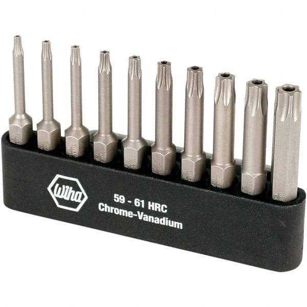 Wiha - 10 Piece, 1/4" Drive Screwdriver Torx Insert Bit Set - Tamperproof 7 to 40 Torx - Eagle Tool & Supply