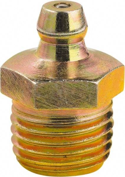 lumax - Straight Head Angle, 1/4 PTF Steel Grease Fitting Adapter - 9/16" Hex, 7/8" Overall Height, 0.42" Shank Length - Eagle Tool & Supply