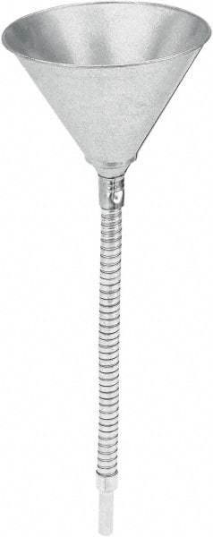 lumax - 16 oz Capacity Steel Funnel - 6" Mouth OD, 1/2" Tip OD, 13-1/4" Flexible Spout, Silver - Eagle Tool & Supply