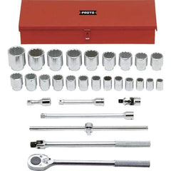 Proto - 29 Piece 3/4" Drive Chrome Finish Socket Set - 12 Points, 7/8" to 2-3/8" Range, Inch Measurement Standard - Eagle Tool & Supply