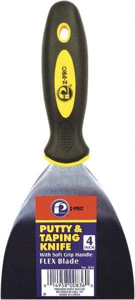 Premier Paint Roller - 4" Wide Spring Blade Steel Taping Knife - Stiff, Soft Grip Plastic Handle, 8.343" OAL - Eagle Tool & Supply