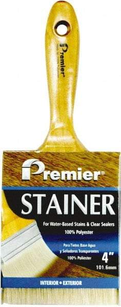 Premier Paint Roller - 4" Flat Polyester Stainer Brush - 3" Bristle Length, 6-1/2" Wood Beavertail Handle - Eagle Tool & Supply