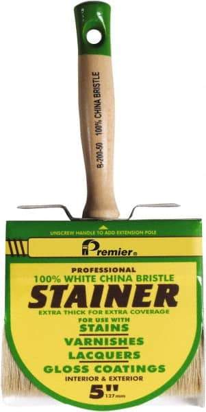Premier Paint Roller - 5" Flat White China Bristle Stainer Brush - 3" Bristle Length, 5-1/4" Wood Threaded Wood Handle - Eagle Tool & Supply