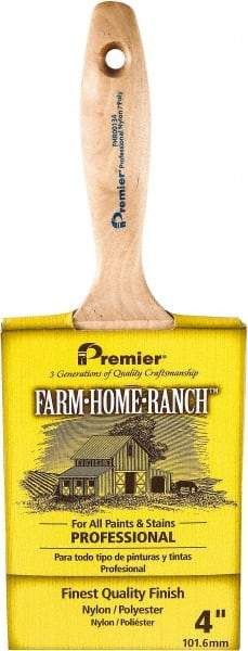 Premier Paint Roller - 4" Flat Nylon/Polyester General Purpose Paint Brush - 3-1/2" Bristle Length, 5-3/4" Wood Beavertail Handle - Eagle Tool & Supply