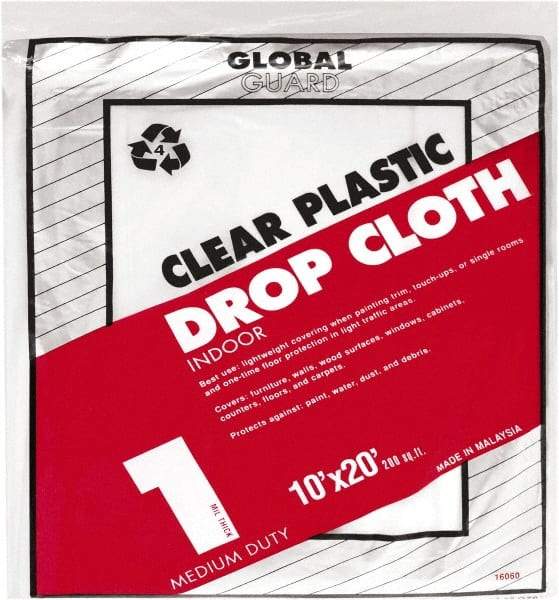 Premier Paint Roller - Medium Weight Plastic Drop Cloth - 20' x 10', 1 mil Thick, Off White - Eagle Tool & Supply