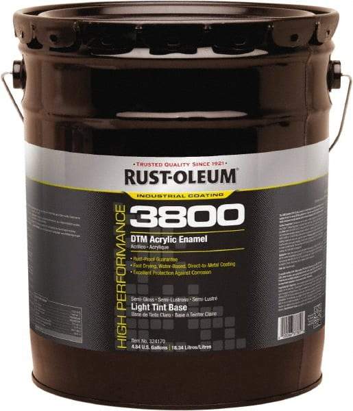 Rust-Oleum - 5 Gal Light Tint Base Semi Gloss Finish Acrylic Enamel Paint - 150 to 270 Sq Ft per Gal, Interior/Exterior, Direct to Metal - Eagle Tool & Supply