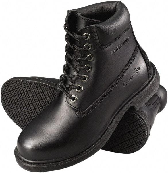 Genuine Grip - Women's Wide Width Plain Work Boot - Black, Leather Upper, Rubber Outsole, 6" High, Dielectric, Non-Slip, Waterproof - Eagle Tool & Supply
