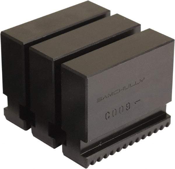 Samchully - 215mm Max Chuck Capacity, Tongue & Groove Interface, Square Soft Lathe Chuck Jaw - 3 Jaw, Steel, 85mm Long, 22mm Wide, 65mm High - Eagle Tool & Supply