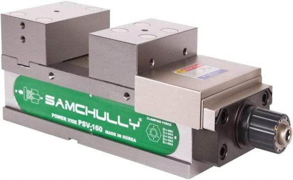 Samchully - 160mm Jaw Width, 160mm Jaw Opening Capacity, Horizontal Stationary Machine Vise - Manual Operation, 1 Station, 455.5mm Long x 58.4mm Deep, 60mm Jaw Height, Alloy Steel - Eagle Tool & Supply