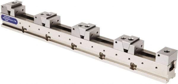 Samchully - 50mm Jaw Width, 500, 215, 120 & 75mm Jaw Opening Capacity, Horizontal Stationary Machine Vise - Manual Operation, 4 Stations, 600mm Long x 24.9mm Deep, 25mm Jaw Height, Alloy Steel - Eagle Tool & Supply