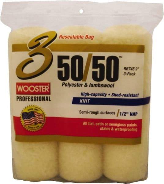 Wooster Brush - 1/2" Nap, 9" Wide Paint Roller Cover - Semi-Rough Texture, 50/50 Polyester & Wool Blend - Eagle Tool & Supply