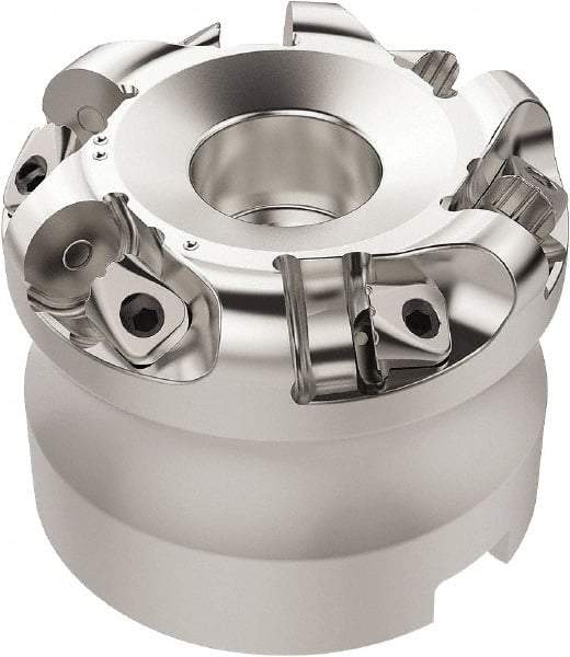 Seco - 87.28mm Cut Diam, 6mm Max Depth, 1" Arbor Hole, 6 Inserts, RN.. 1207 Insert Style, Indexable Copy Face Mill - R220.26 Cutter Style, 10,600 Max RPM, 2 High, Through Coolant, Series R220.26 - Eagle Tool & Supply