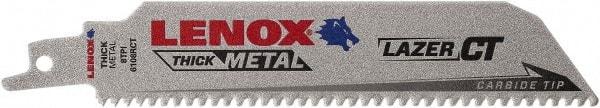 Lenox - 6" Long x 1" Thick, Bi-Metal Reciprocating Saw Blade - Tapered Profile, 8 TPI, Toothed Edge, Tang Shank - Eagle Tool & Supply