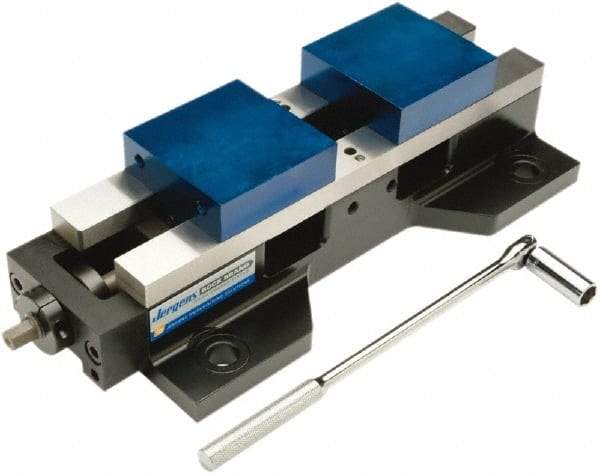 Jergens - 6" Jaw Width, 17-1/2" Max Jaw Opening, Manual Self Centering Vise - 10,100 Max Operating psi, 8.055" Stroke Length, 22" OAL x 8" OAW x 4" OAH - Eagle Tool & Supply