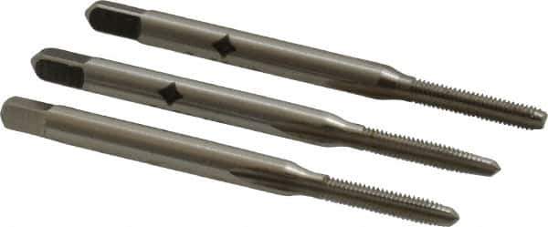 Cleveland - #3-56 UNF, 3 Flute, Bottoming, Plug & Taper, Bright Finish, High Speed Steel Tap Set - Right Hand Cut, 1-13/16" OAL, 1/2" Thread Length - Eagle Tool & Supply