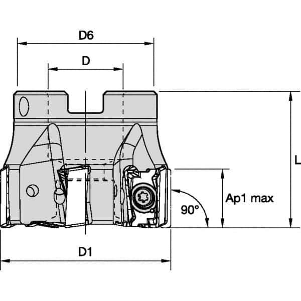 Kennametal - 8 Inserts, 3" Cut Diam, 1-1/4" Arbor Diam, 15.5mm Max Depth of Cut, Indexable Square-Shoulder Face Mill - 0° Lead Angle, 2" High, LNGU15T608SRGE Insert Compatibility, Through Coolant, Series MILL 4-15 - Eagle Tool & Supply