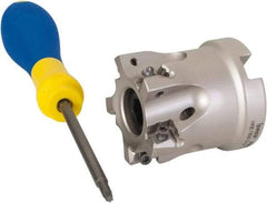 Iscar - 5 Inserts, 1-1/2" Cut Diam, 3/4" Arbor Diam, 0.315" Max Depth of Cut, Indexable Square-Shoulder Face Mill - 0/90° Lead Angle, 1.57" High, H490 AN.X 09 Insert Compatibility, Through Coolant, Series Helido - Eagle Tool & Supply