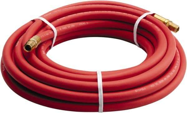 Parker - 3/8" ID x 0.656" OD 25' Long Multipurpose Air Hose - MNPT x MNPT Ends, 200 Working psi, -40 to 212°F, 1/4" Fitting, Red - Eagle Tool & Supply