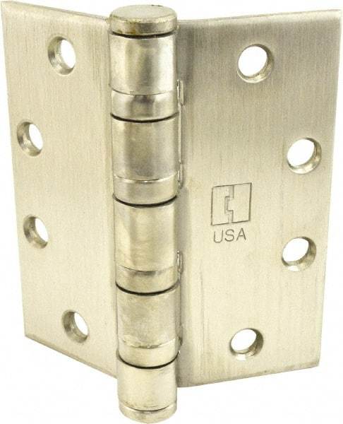Hager - 4-1/2" Long x 4-1/2" Wide x 0.062" Thick, Stainless Steel Full Mortise Ball Bearing Hinge - Satin Stainless Steel Finish, 5 Knuckles - Eagle Tool & Supply