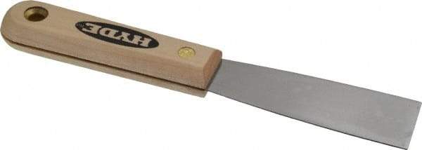 Hyde Tools - 1-1/4" Wide Steel Putty Knife - Stiff, Hardwood Handle, 7-3/4" OAL - Eagle Tool & Supply