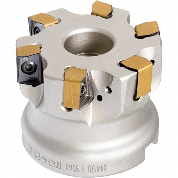 Iscar - 5 Inserts, 3" Cut Diam, 1" Arbor Diam, 0.472" Max Depth of Cut, Indexable Square-Shoulder Face Mill - 0/90° Lead Angle, 2" High, H490 AN.X 12 Insert Compatibility, Through Coolant, Series Helido - Eagle Tool & Supply