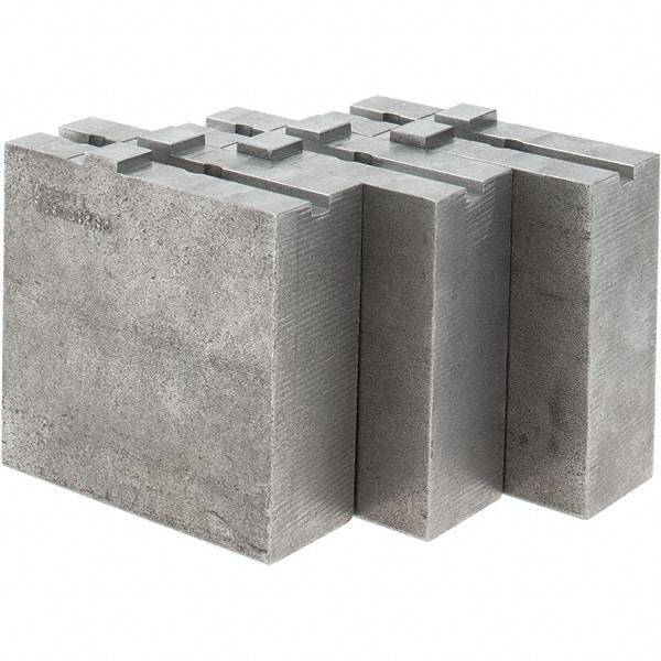 Abbott Workholding Products - 8" & Up Chuck Capacity, Tongue & Groove Attachment, Square Soft Lathe Chuck Jaw - 3 Jaws, Steel, 1-3/4" Btw Mount Hole Ctrs, 4" Long x 1-1/2" Wide x 4" High, 5/16" Groove, 3/8" Fastener - Eagle Tool & Supply