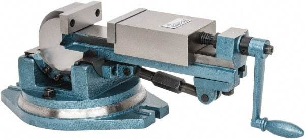 Gibraltar - 4" Jaw Width, 4-11/64" Jaw Opening Capacity, 3-Way Angle Swivel Machine Vise - Manual Operation, 1 Station, 20" Long x 7.28" High x 1-1/2" Deep, Cast Iron - Eagle Tool & Supply