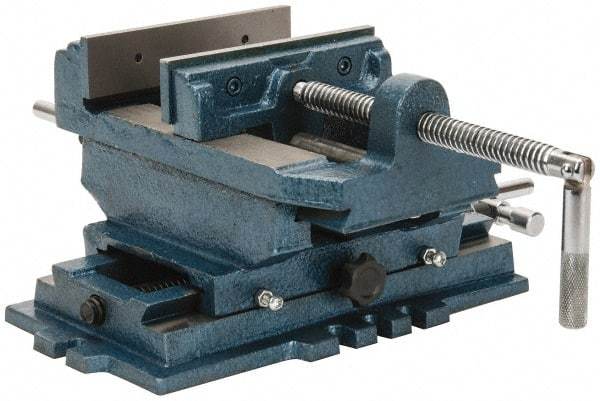 Interstate - 5-3/4" Jaw Opening Capacity x 1-1/2" Throat Depth, Horizontal Drill Press Vise - 6" Wide x 1-31/64" High Jaw, Cross Slide Base, Standard Speed, 11-1/2" OAL x 6.2" Overall Height, Cast Iron - Eagle Tool & Supply