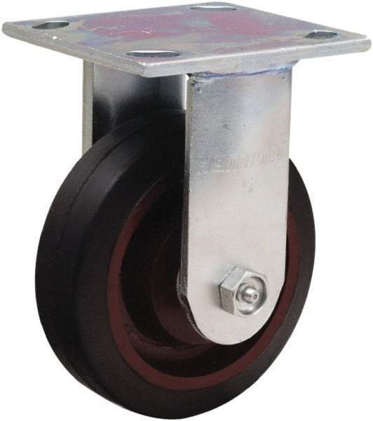 Hamilton - 5" Diam x 1-1/2" Wide x 6-1/8" OAH Top Plate Mount Rigid Caster - Rubber Mold on Cast Iron, 240 Lb Capacity, Straight Roller Bearing, 4 x 4-1/2" Plate - Eagle Tool & Supply