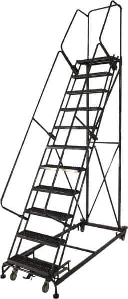 Ballymore - 133" 10 Step Ladder - Rolling Safety Ladder, 600 Lb Capacity, 100" Platform Height, 32" Base Width x 81" Base Depth, Expanded Metal Tread - Eagle Tool & Supply