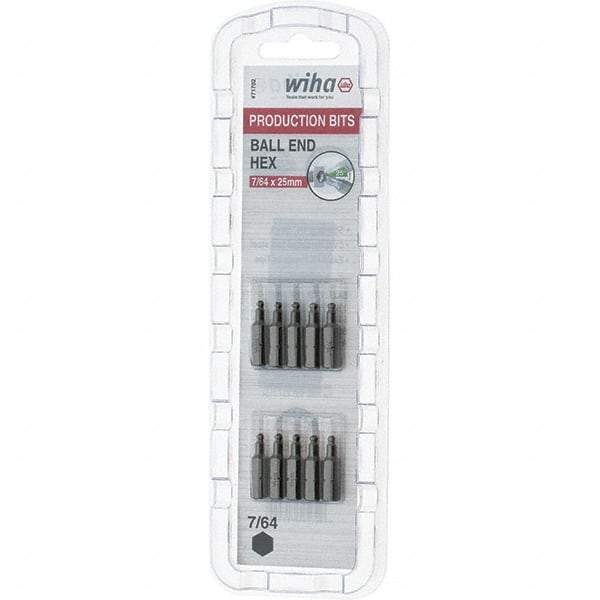 Wiha - 0.109" Ball End Hex Screwdriver Bit - 1/4" Drive, 1" OAL - Eagle Tool & Supply