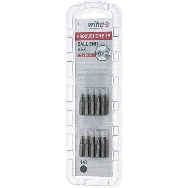 Wiha - 1/8" Ball End Hex Screwdriver Bit - 1/4" Drive, 1" OAL - Eagle Tool & Supply