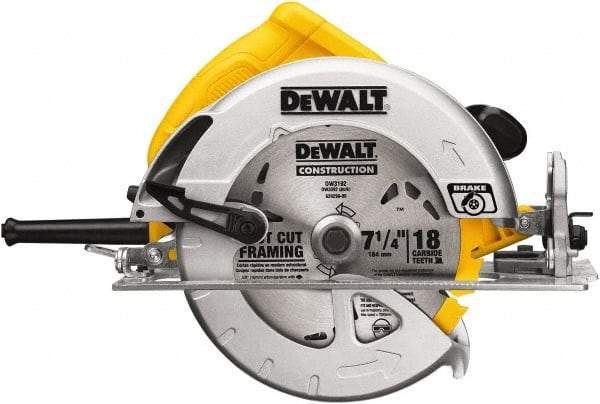 DeWALT - 15 Amps, 7-1/4" Blade Diam, 5,200 RPM, Electric Circular Saw - 120 Volts, 5/8" Arbor Hole, Right Blade - Eagle Tool & Supply